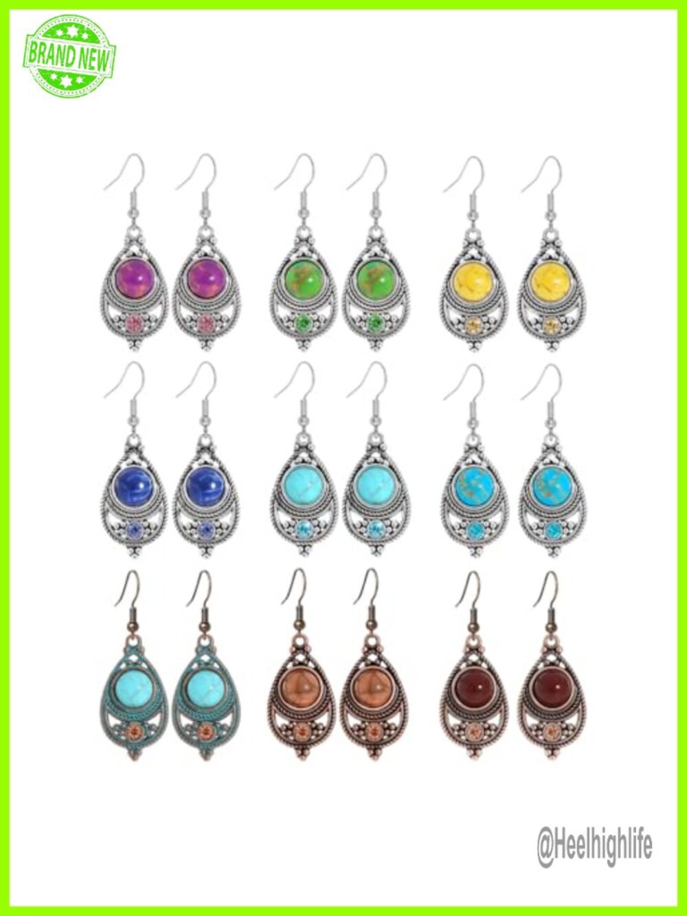 Teardrop Dangle Earrings Boho Handmade Metal Set Statement Jewelry